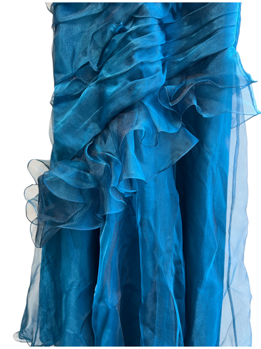 Theia Size 8 Blue Polyester Tooled Strapless Side Zip Full Length Gown Blue / 8