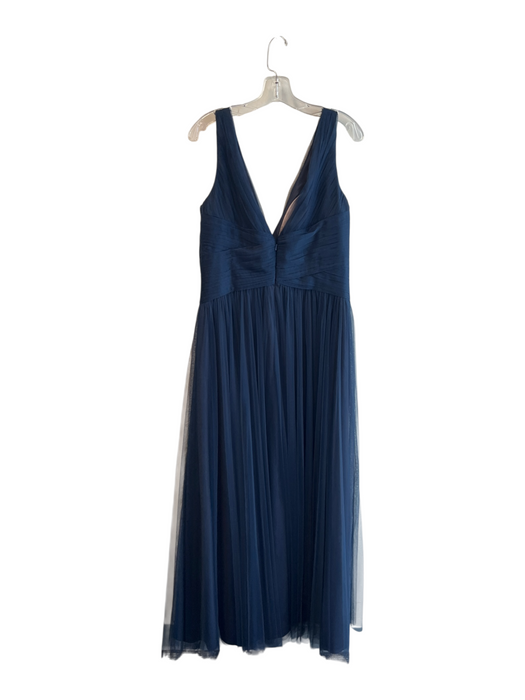 W Too Size XL Navy Blue Sleeveless Back Zip V Neck Pleated Detail Gown Navy Blue / XL