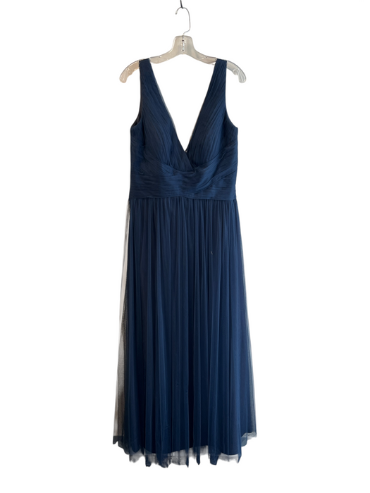 W Too Size XL Navy Blue Sleeveless Back Zip V Neck Pleated Detail Gown Navy Blue / XL