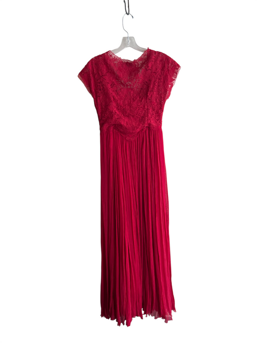 Free People Size Est M Red Polyester Cap Sleeve V Neck Pleated Detail Dress Red / Est M