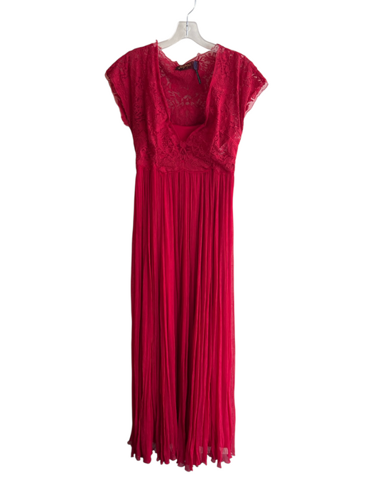 Free People Size Est M Red Polyester Cap Sleeve V Neck Pleated Detail Dress Red / Est M