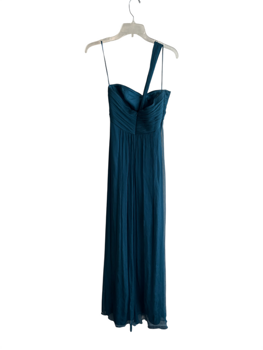 Amsale Size 4 Teal Silk Sleeveless Pleated Detail Bow Detail Back Zip Dress Teal / 4