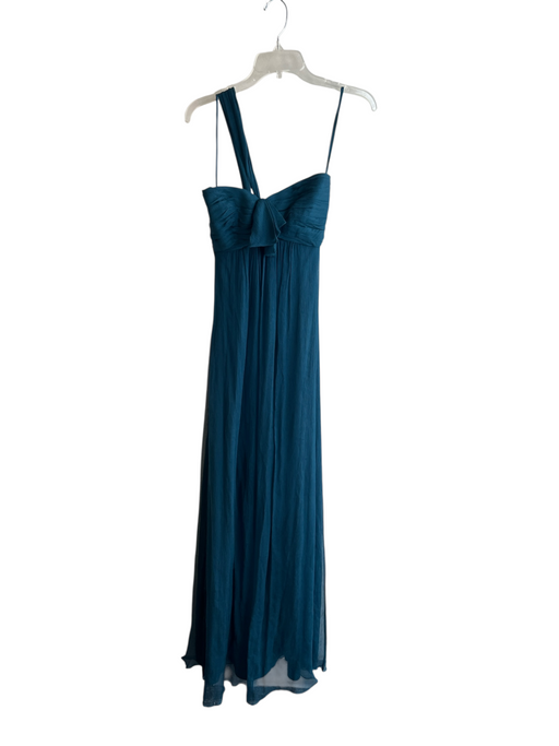 Amsale Size 4 Teal Silk Sleeveless Pleated Detail Bow Detail Back Zip Dress Teal / 4