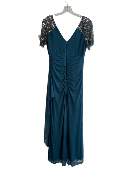 Xscape Size 6 Teal Polyester Sleeveless V Neck Jewel Detail Back Zip Gown Teal / 6