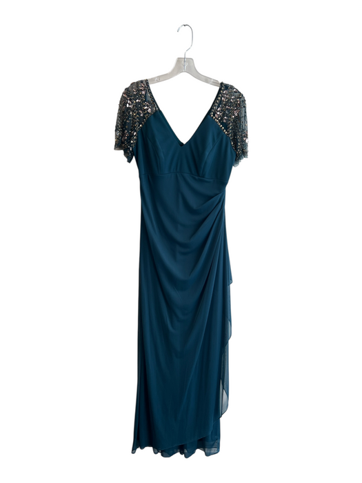 Xscape Size 6 Teal Polyester Sleeveless V Neck Jewel Detail Back Zip Gown Teal / 6