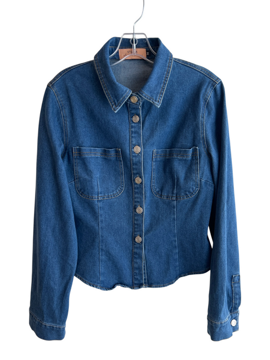 Stella Dallas Size M Blue Cotton Blend Long Sleeve Button Front Collar Top Blue / M