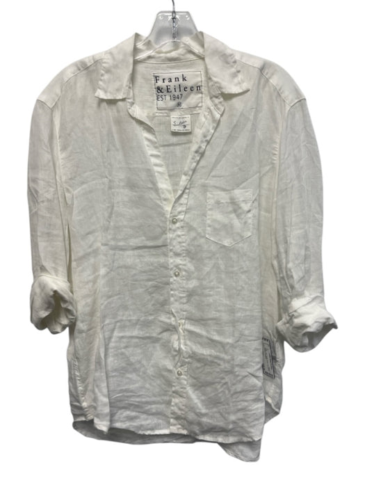 Frank & Eileen Size Medium White Linen Button Down Long Sleeve Collared Top White / Medium