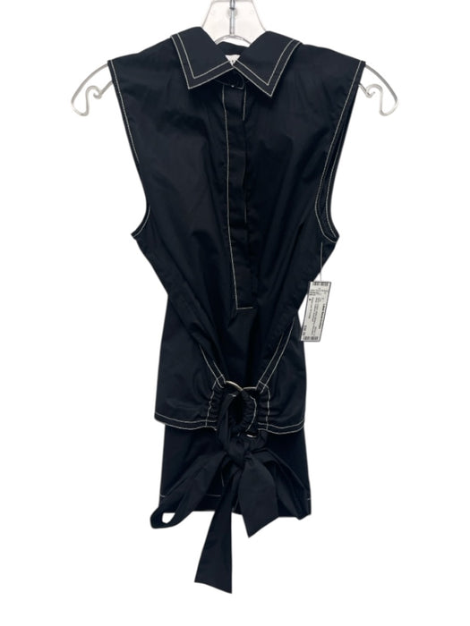 Derek Lam 10 Crosby Size 4 Black Cotton White stitching Sleeveless Wrap Top Black / 4