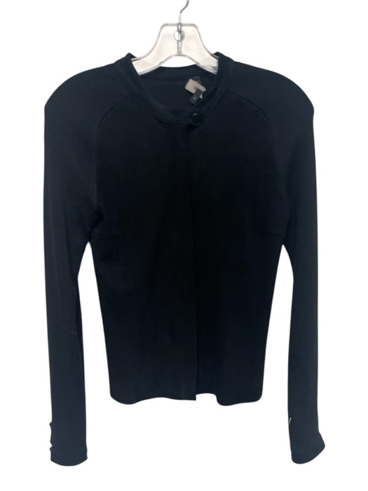 Theory Size Small Black Goat Suede Viscose Ribbed Fabric Block Zip Up Cardigan Black / Small