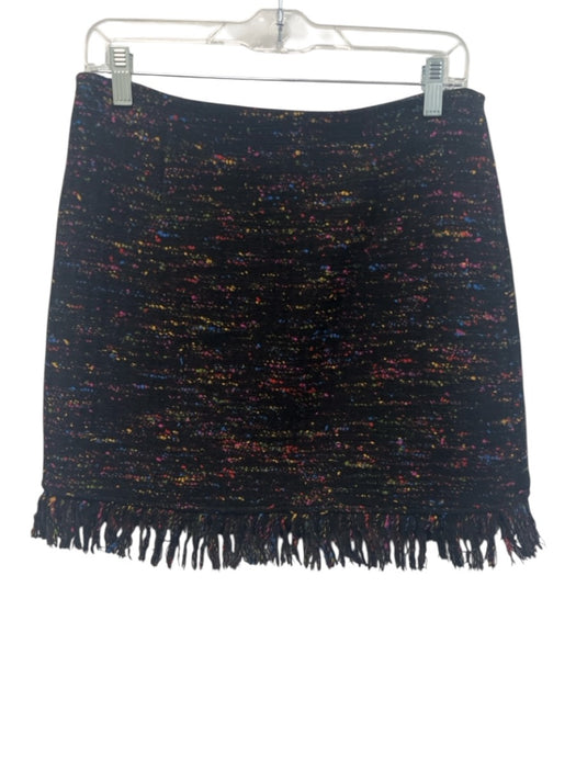 Ganni Size 38 Black & Multi Wool Blend Tweed Speckled Fringe hem Mini Skirt Black & Multi / 38