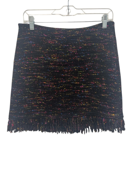 Ganni Size 38 Black & Multi Wool Blend Tweed Speckled Fringe hem Mini Skirt Black & Multi / 38