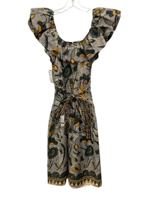 Ulla Johnson Size 4 White, Yellow & Blue Cotton Abstract Floral U Neck Dress White, Yellow & Blue / 4