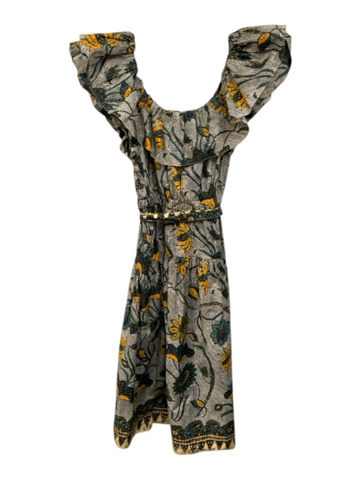 Ulla Johnson Size 4 White, Yellow & Blue Cotton Abstract Floral U Neck Dress White, Yellow & Blue / 4