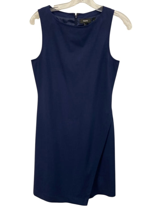 Theory Size 2 Navy Blue Wool Blend Sleeveless Flap Front Slit Back Zip Dress Navy Blue / 2