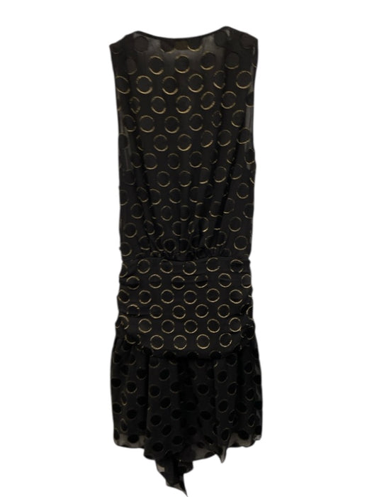 Ramy Brook Size 4 Black & Gold Polyester Sleeveless Wrap V Neck Draped Dress Black & Gold / 4