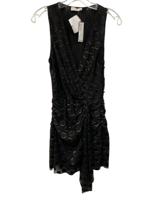 Ramy Brook Size 4 Black & Gold Polyester Sleeveless Wrap V Neck Draped Dress Black & Gold / 4