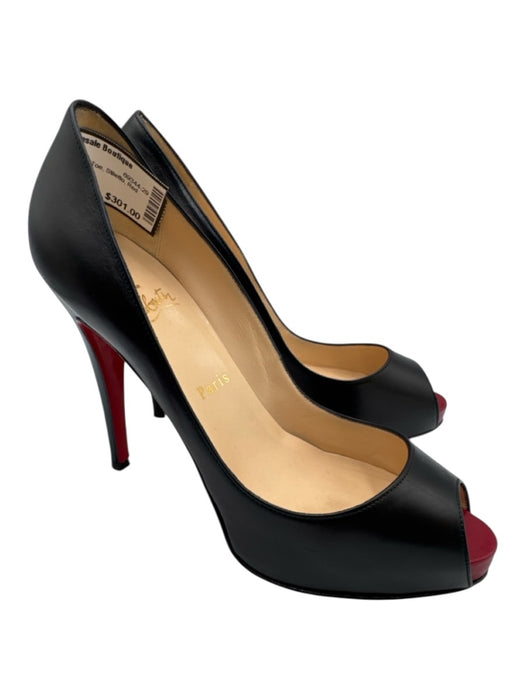 Christian Louboutin Shoe Size 39 Black Leather Peep Toe Stiletto Pumps Black / 39