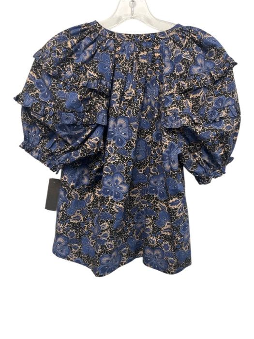 Ulla Johnson Size 4 Blue, Black, Blush Cotton Floral Short Sleeve Top Blue, Black, Blush / 4
