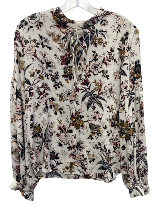 A.L.C. Size 4 Cream, Black, Pink Silk Floral Long Sleeve Blouse Top Cream, Black, Pink / 4