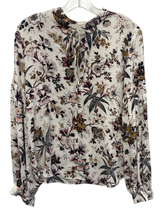 A.L.C. Size 4 Cream, Black, Pink Silk Floral Long Sleeve Blouse Top Cream, Black, Pink / 4