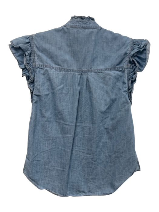 Veronica Beard Size Small Blue Cotton Blend Chambray Ruffle Short Sleeve Top Blue / Small