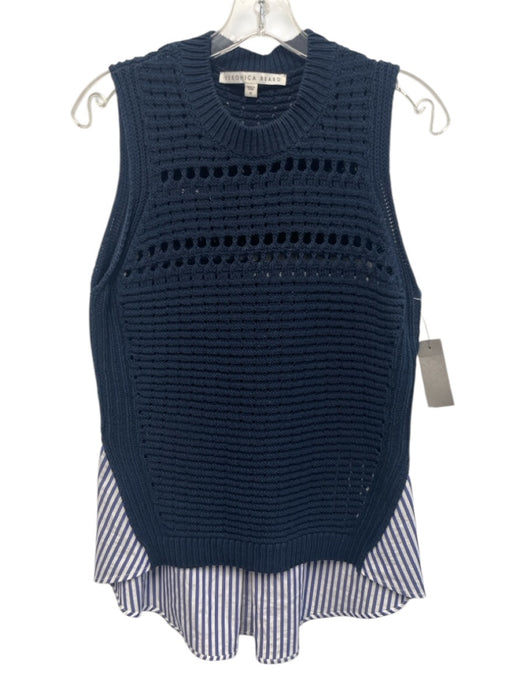 Veronica Beard Size Medium Navy & Blue Cotton Blend Knit Sleeveless Top Navy & Blue / Medium