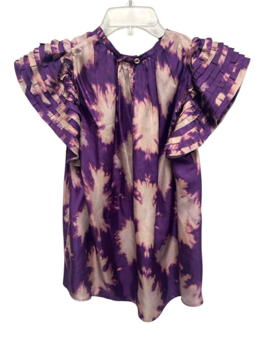 Ulla Johnson Size 2 Purple & Blush Silk Abstract Short Sleeve Top Purple & Blush / 2