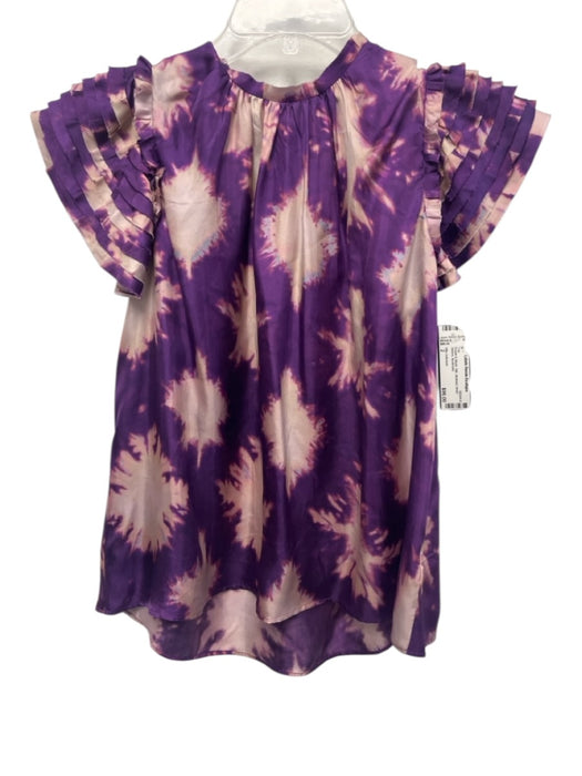 Ulla Johnson Size 2 Purple & Blush Silk Abstract Short Sleeve Top Purple & Blush / 2