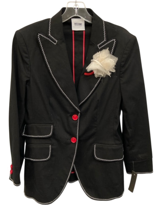 Moschino Cheap & Chic Size 12 Black White stitching Buttons Application Jacket Black / 12