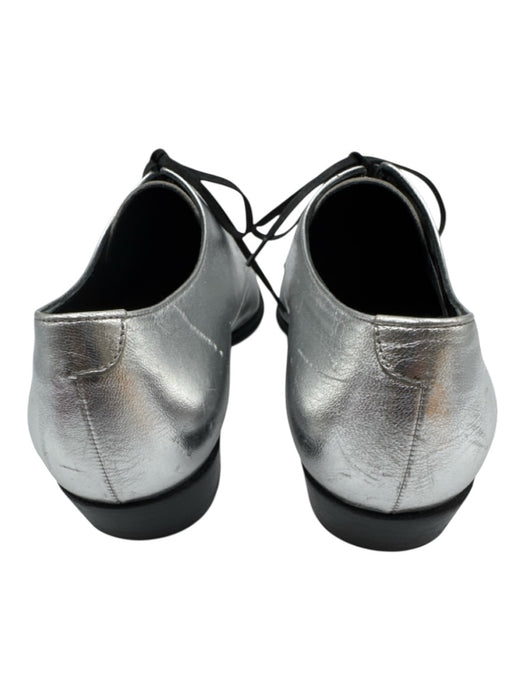Celine Shoe Size 36.5 Silver Leather Metallic Lace Up Flat Closed Toe Shoes Silver / 36.5
