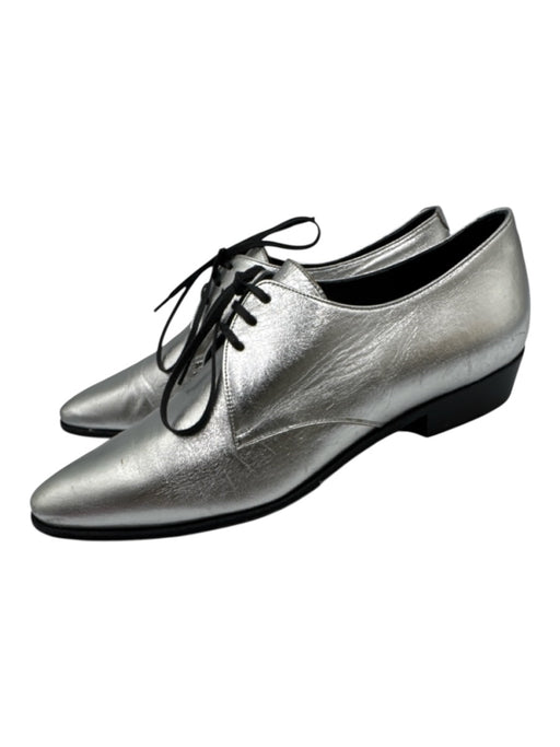 Celine Shoe Size 36.5 Silver Leather Metallic Lace Up Flat Closed Toe Shoes Silver / 36.5