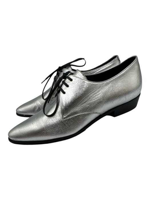 Celine Shoe Size 36.5 Silver Leather Metallic Lace Up Flat Closed Toe Shoes Silver / 36.5