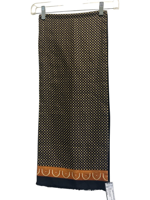 Black, Yellow, Orange Silk Geometric Frayed Hem scarf Black, Yellow, Orange / One Size