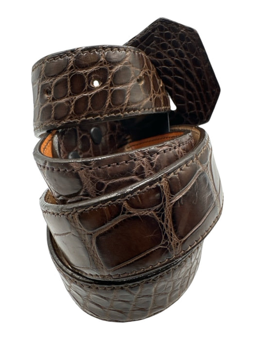 JP Brown Leather Croc Embossed Buckle Belts Brown / Est. Large