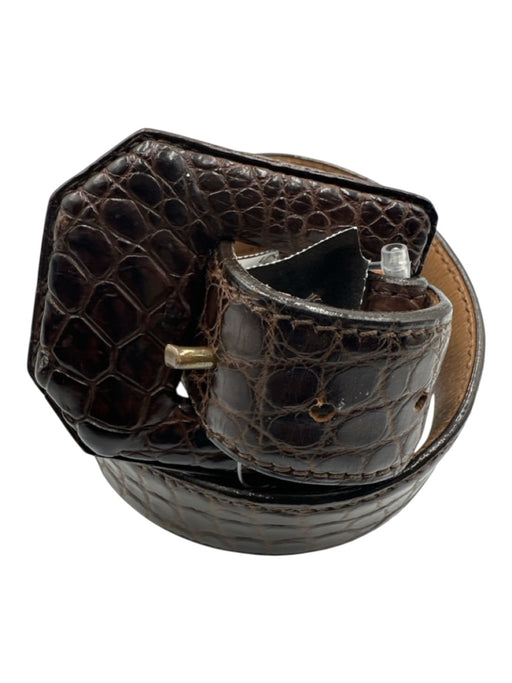 JP Brown Leather Croc Embossed Buckle Belts Brown / Est. Large