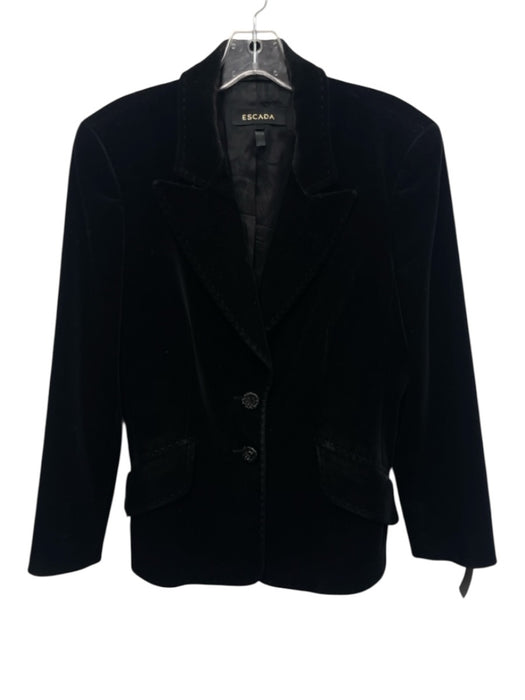 Escada Size 40 Black Cotton Velvet Stitch Detail 2 Button Blazer Jacket Black / 40