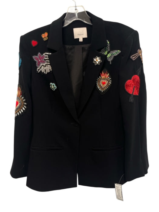 5a7 Cinq a Sept Size 6 Black & Multi Triacetate & Polyester Bedazzled Jacket Black & Multi / 6