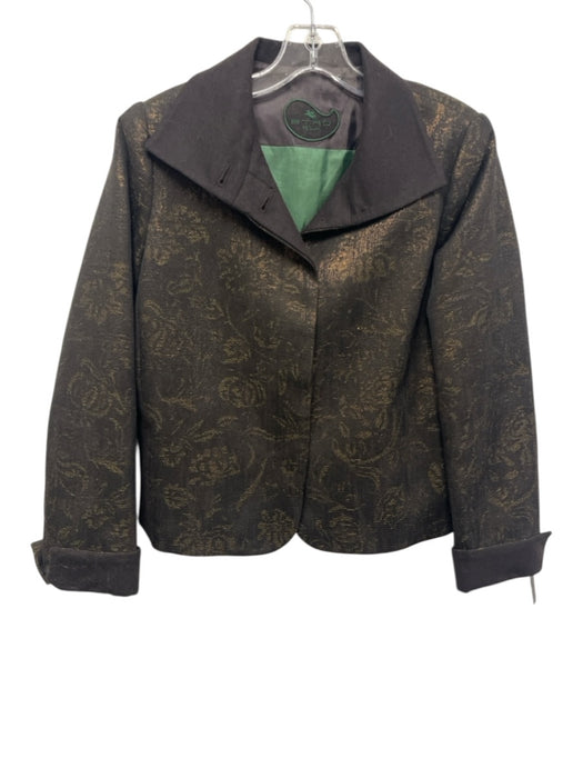Etro Size 48 Black & Gold Wool & Polyester Metallic Thread Buttons Collar Jacket Black & Gold / 48