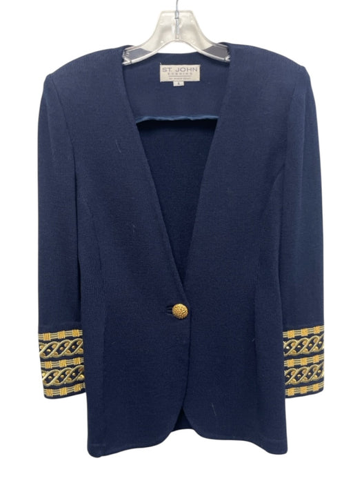 St John Evening Size 4 Navy blue & gold Wool & Rayon Embroidered Knit Jacket Navy blue & gold / 4