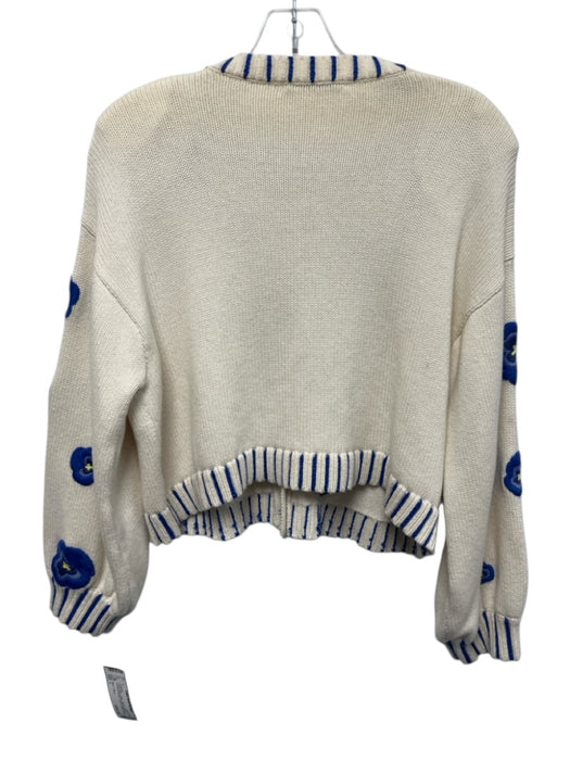Alice + Olivia Size L Cream, Blue, Yellow Wool & Cotton Buttons Cardigan Cream, Blue, Yellow / L