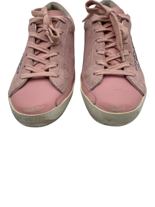 Golden Goose Shoe Size 37 Pink & Cream Leather Lace Up Glitter Sneakers Pink & Cream / 37