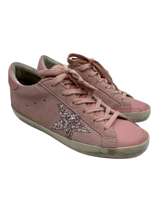 Golden Goose Shoe Size 37 Pink & Cream Leather Lace Up Glitter Sneakers Pink & Cream / 37