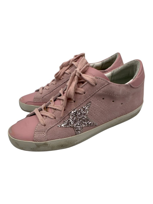 Golden Goose Shoe Size 37 Pink & Cream Leather Lace Up Glitter Sneakers Pink & Cream / 37
