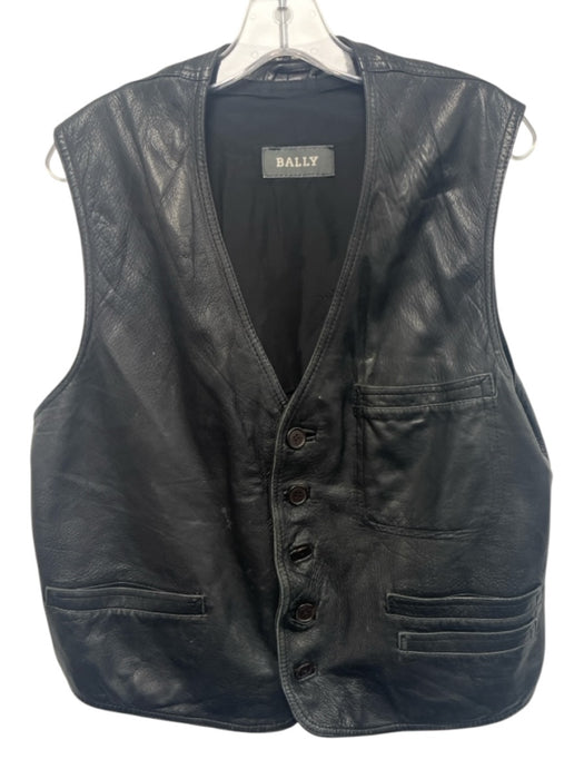 Bally Size XL Black Leather Solid Buckle Detail Buttons Men's Vest Black / XL