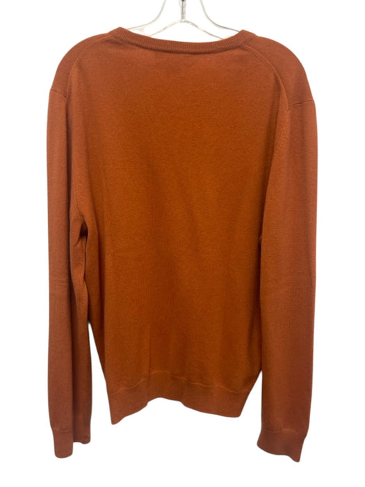Bloomingdales Size L Orange Cashmere Solid V Neck Men's Sweater Orange / L