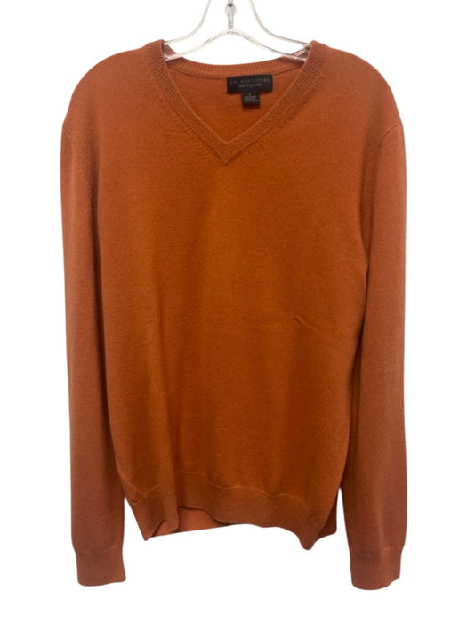 Bloomingdales Size L Orange Cashmere Solid V Neck Men's Sweater Orange / L