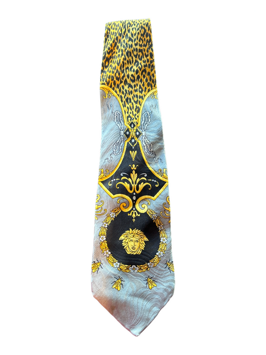 Gianni Versace Gray & Yellow Silk All Over Print Men's Tie Gray & Yellow