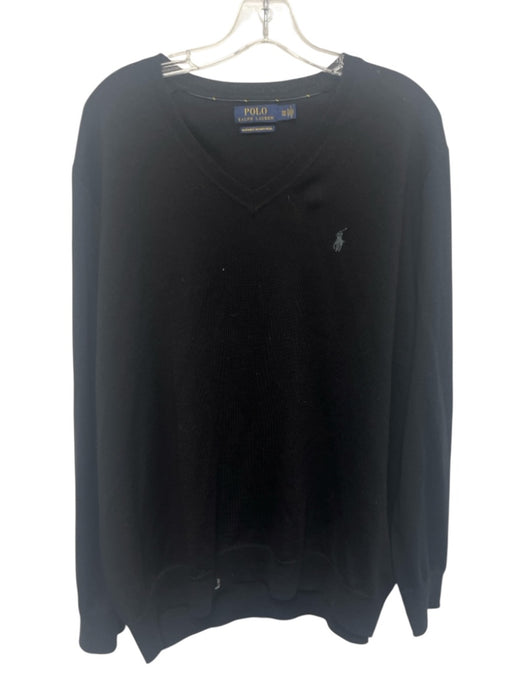 Polo Size 1XB Black Wool Solid V Neck Men's Sweater Black / 1XB