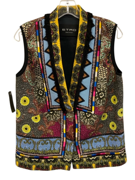 Etro Size 42 Black & Multi Color Cotton Blend Embroidered Floral Paisley Vest Black & Multi Color / 42