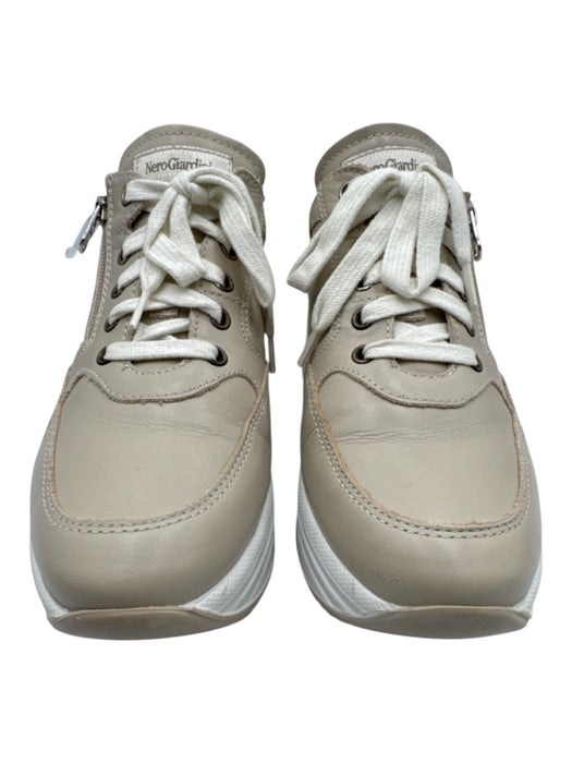 Nero Giardini Shoe Size 38 Beige Leather Upper Round Toe Zip Detail Sneakers Beige / 38